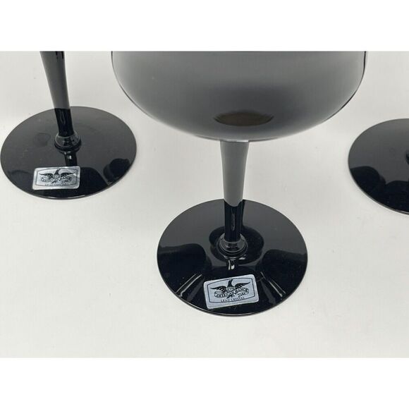 AMERICAN MANOR Ebony Black Vintage MCM Crystal Champagne Coupe Sherbet set Of 4 - Picture 3 of 5